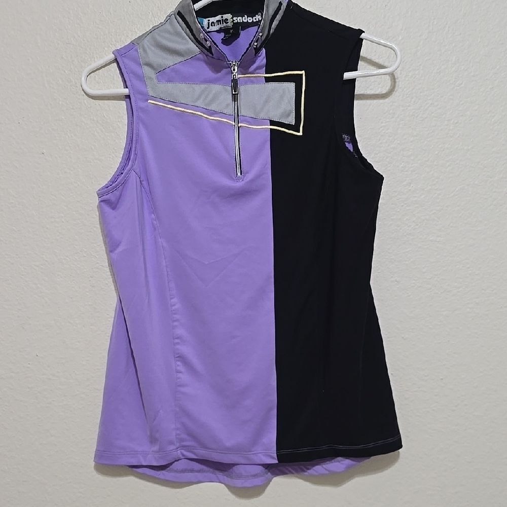 Jamie Sadock and Black Asymmetrical Graphic Tank Top with Polo Collar‎